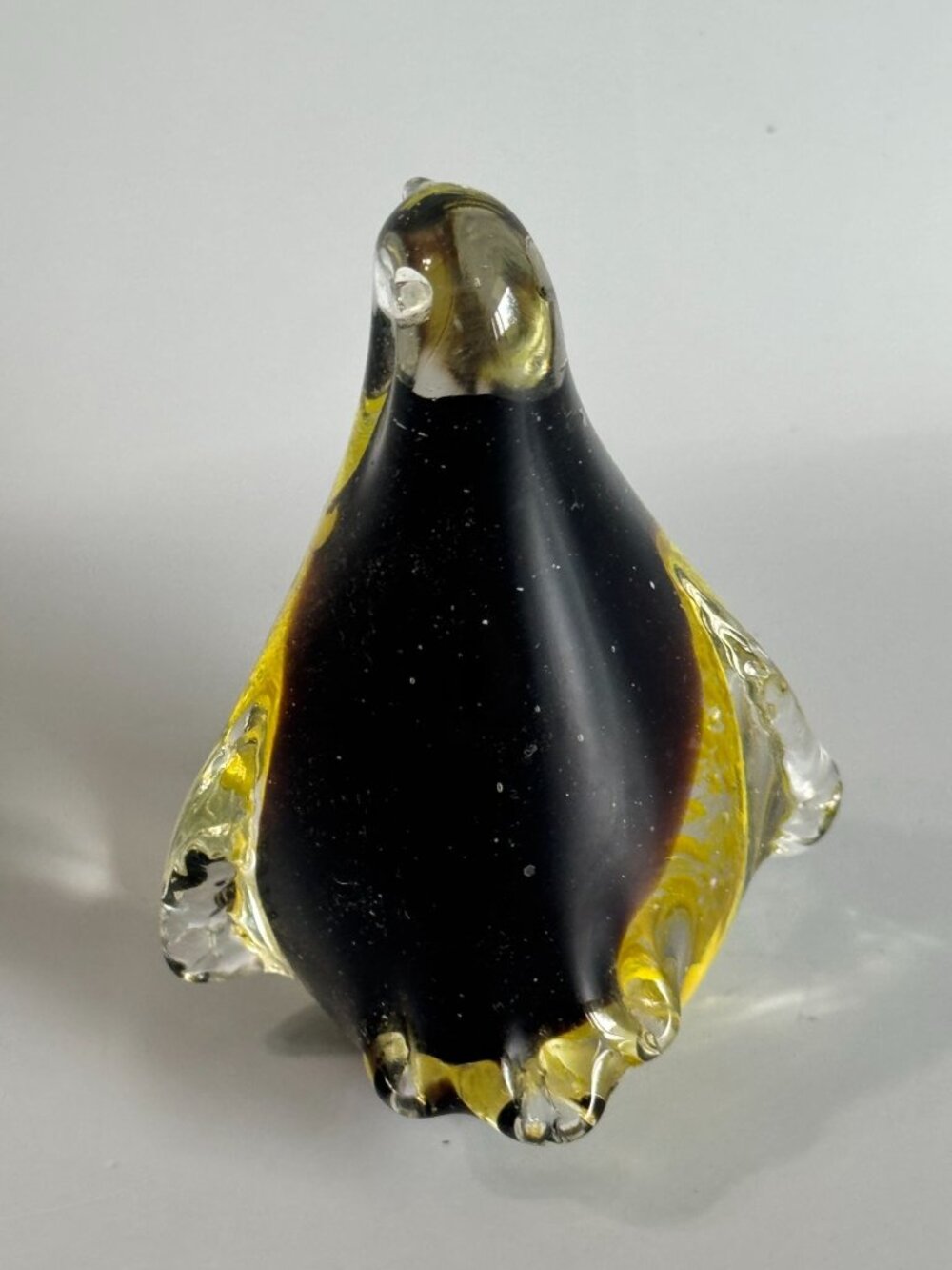 Vintage Art Glass Penguin Paperweight Black Yellow Controlled Bubble 4 1/2" - Picture 7 of 11